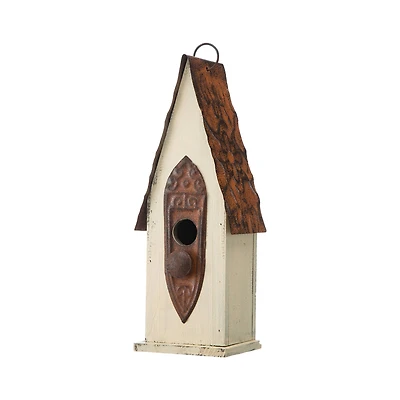 Glitzhome® 13.25" White Distressed Wood Birdhouse