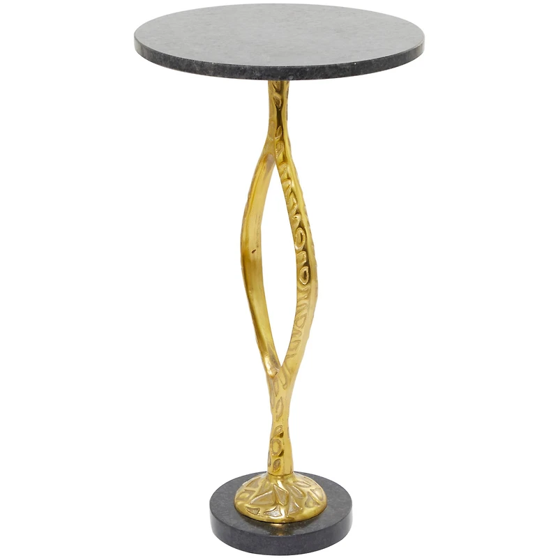 Gold Aluminum Pedestal Base Accent Table with Black Marble Top 13" x 13" x 25"