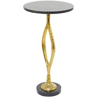 Gold Aluminum Pedestal Base Accent Table with Black Marble Top 13" x 13" x 25"