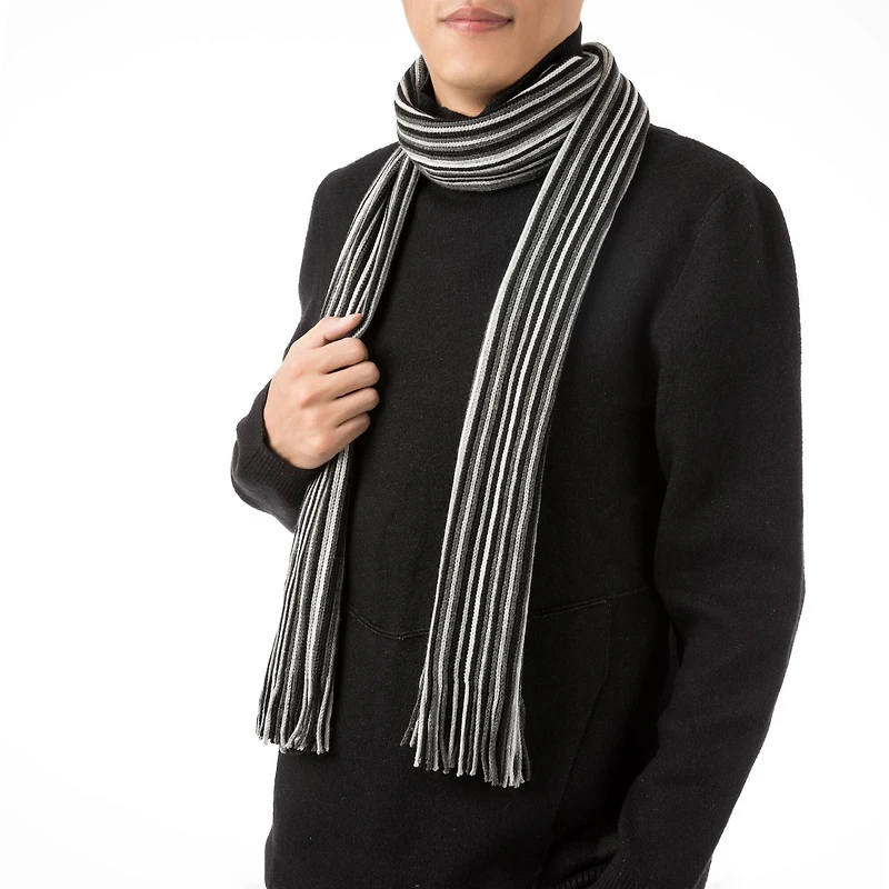 Glitzhome® 70" Men's Black & White Striped Scarf with Tassels