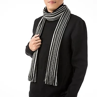 Glitzhome® 70" Men's Black & White Striped Scarf with Tassels