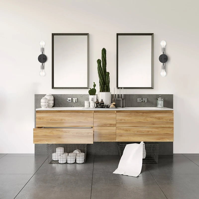 Hello Honey® 19" Maxim Black Modern Minimalist Metal Exposed 2-Bulb Wall Sconce