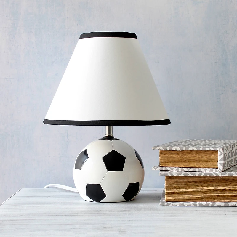 Simple Designs™ 11.5" Soccer Ball Base Table Lamp with White Shade Black Trim
