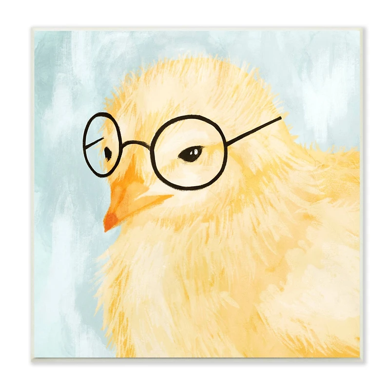 Stupell Industries Easter Chick Yellow Bird Black Glasses Animal Portrait Wall Plaque Art