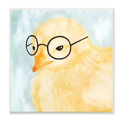 Stupell Industries Easter Chick Yellow Bird Black Glasses Animal Portrait Wall Plaque Art