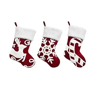 Reindeer and Snowflake Embroidered Christmas Stockings - 20" - Set of 3