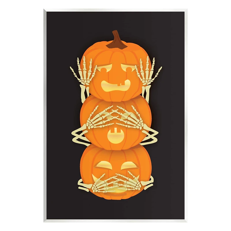 Stupell Industries Hear See Speak No Evil Pumpkins Wall Plaque Art