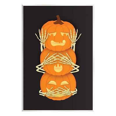 Stupell Industries Hear See Speak No Evil Pumpkins Wall Plaque Art