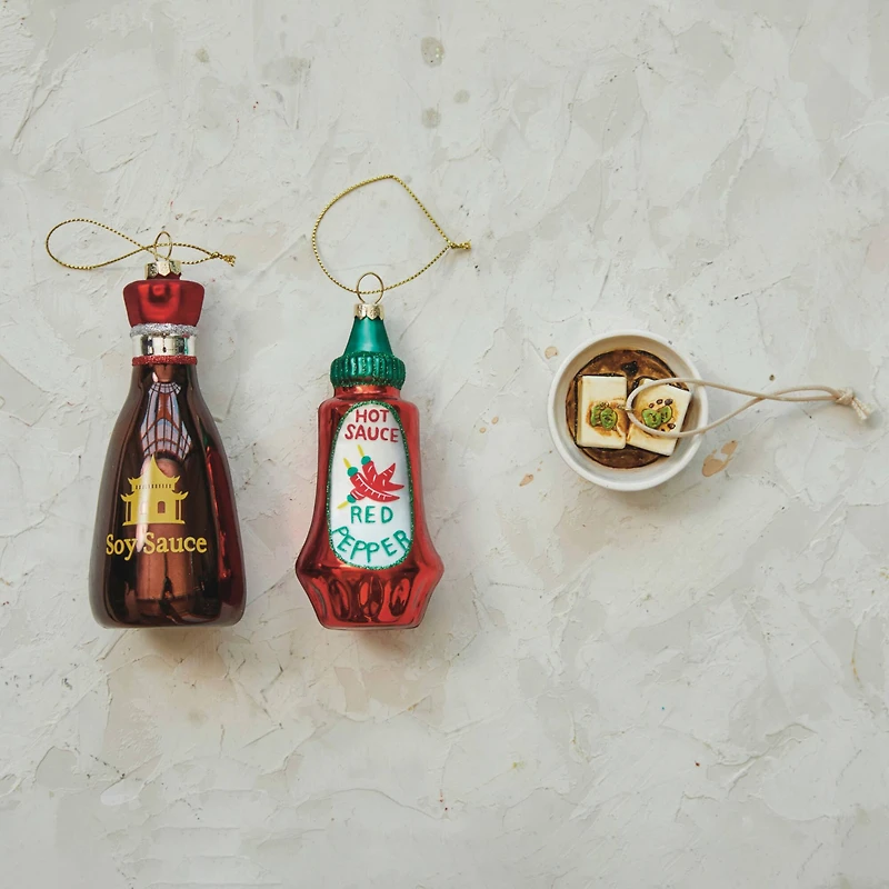 Hello Honey® 5.25" Hand-Painted Glass Hot Sauce Bottle Ornament with Glitter