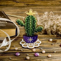 Wonderland Crafts Cactus in Purple Bowl Bead Embroidery on Wood Kit