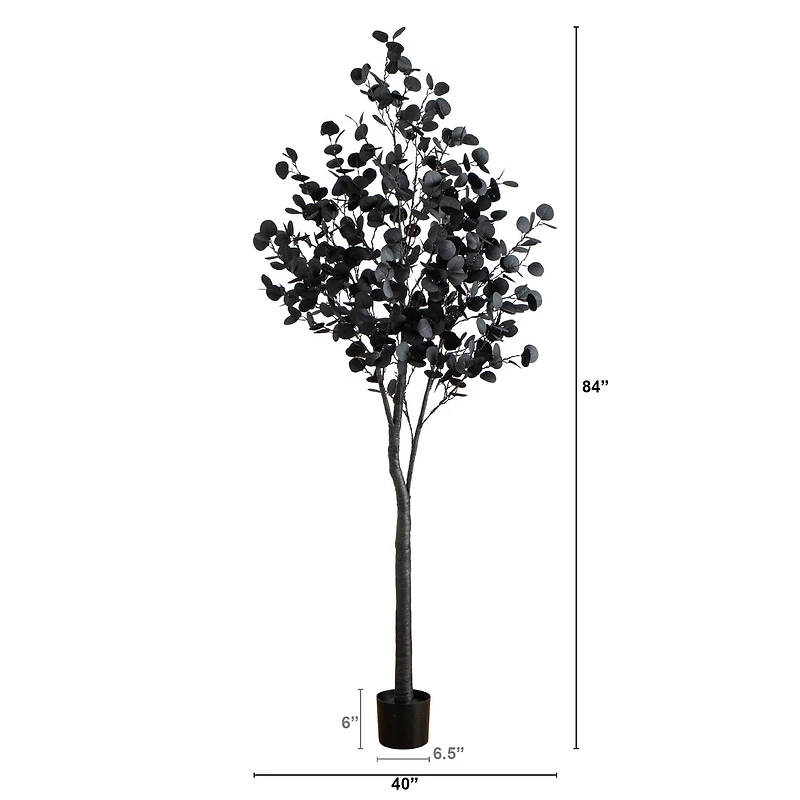 7ft. Pre-Lit Artificial Halloween Black Eucalyptus Tree with 420 Orange & Purple LED Lights