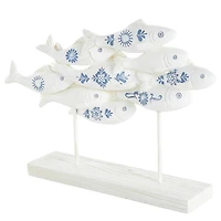 14.75" White & Blue Floral Polystone Fish Sculpture