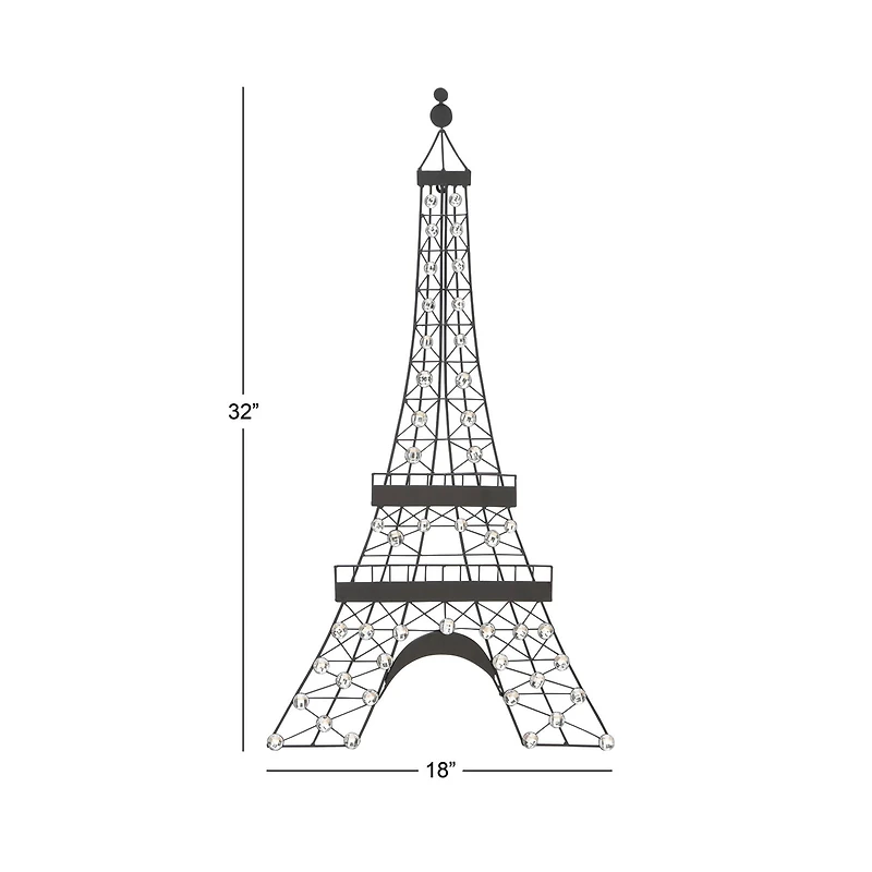 32" Black Metal Eiffel Tower Glam Wall Décor