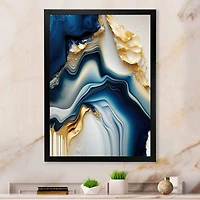 Designart 'Abstract Geode Gold And Blue Marble II' Marble Abstract Framed Canvas Wall Art