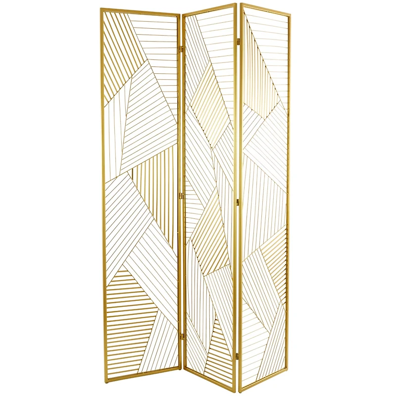 Gold Metal Hinged Foldable Partition 3 Panel Geometric Room Divider Screen 43" x 2" x 67"