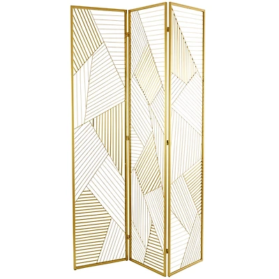 Gold Metal Hinged Foldable Partition 3 Panel Geometric Room Divider Screen 43" x 2" x 67"