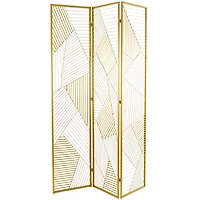 Gold Metal Hinged Foldable Partition 3 Panel Geometric Room Divider Screen 43" x 2" x 67"