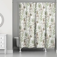 Pinecones & Greenery on White Shower Curtain