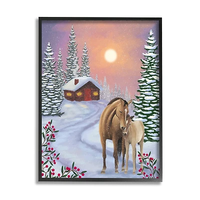 Stupell Industries Holiday Horses Winter Scene Framed Giclee Art
