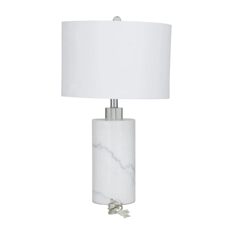 White Marble Thick Stand Table Lamp with Drum Shade 15" x 15" x 26"