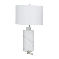 White Marble Thick Stand Table Lamp with Drum Shade 15" x 15" x 26"