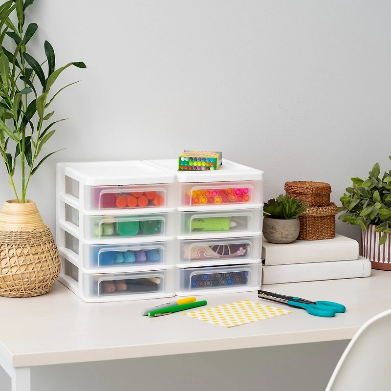 IRIS White 4-Drawer Compact Desktop System Set