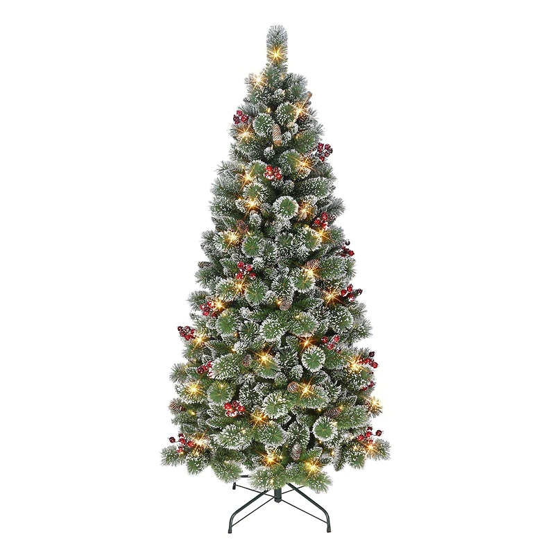 6.5ft. Pre-Lit Snowy Valley Pine Artificial Christmas Tree, White LED Lights