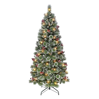 6.5ft. Pre-Lit Snowy Valley Pine Artificial Christmas Tree, White LED Lights