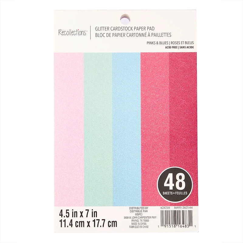 12 Pack: Pinks & Blues Glitter Cardstock Paper Pad by Recollections™, 4.5" x 7"
