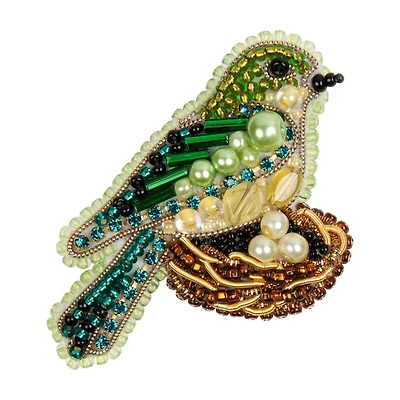 Crystal Art Beadwork kit for creating brooch Bird in the nest