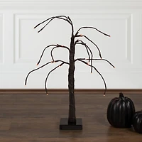 24" LED Lighted Black Weeping Halloween Twig Tree, Orange Lights
