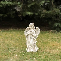 17" Peaceful Angel Holding a Rose Outdoor Garden Statue