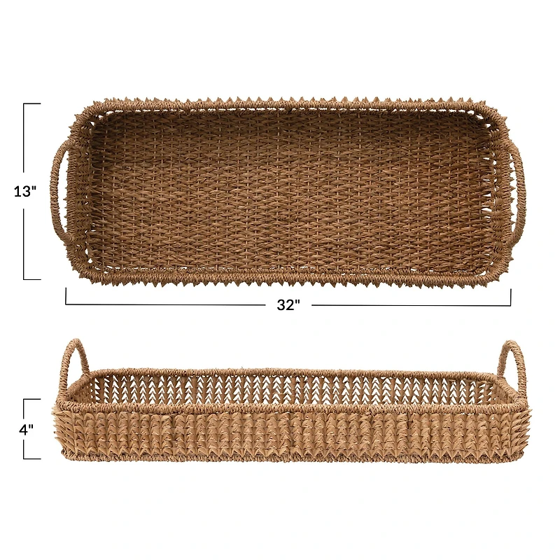2.5ft. Natural Hand-Woven Buri Palm Tray with Handles