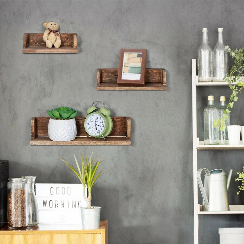 NEX™ Walnut Wall-Mounted Wooden Floating Shelves Set