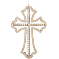 Light Brown Wood Carved Beaded Crosses Biblical Wall Decor with Rope Hanger Set of 3 9", 18"