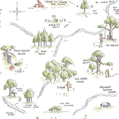 RoomMates Winnie The Pooh 100 Acre Wood Map Peel & Stick Wallpaper