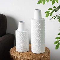 White Metal Abstract Wavy Textured Vase Set