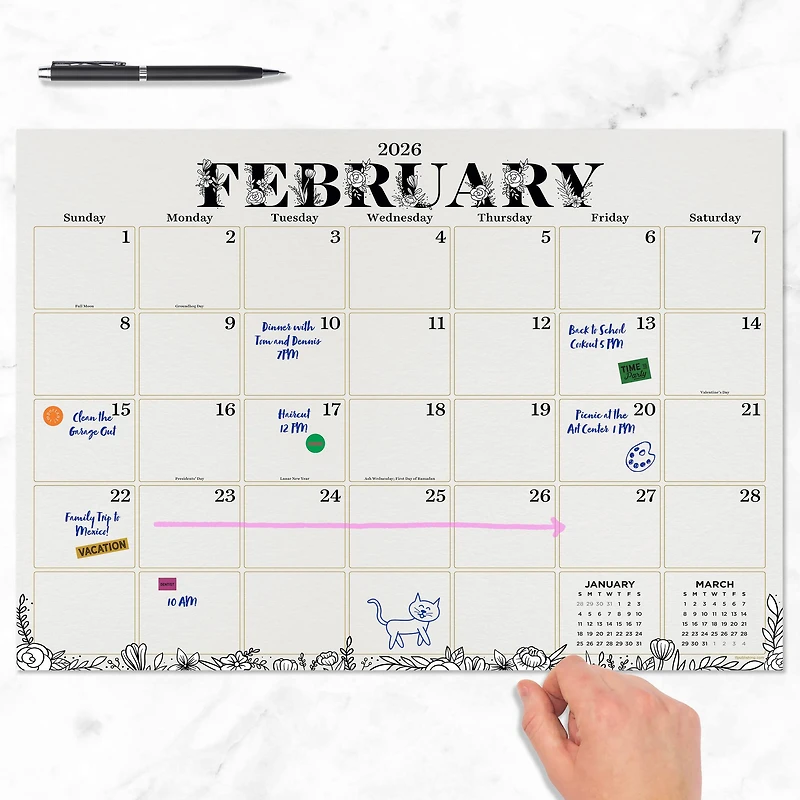 2026 Floral Medium Desk Pad Monthly Blotter Calendar