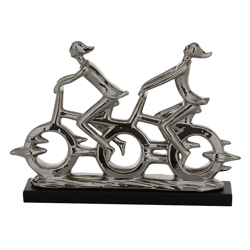 18" Silver Porcelain Cyclists Sculpture
