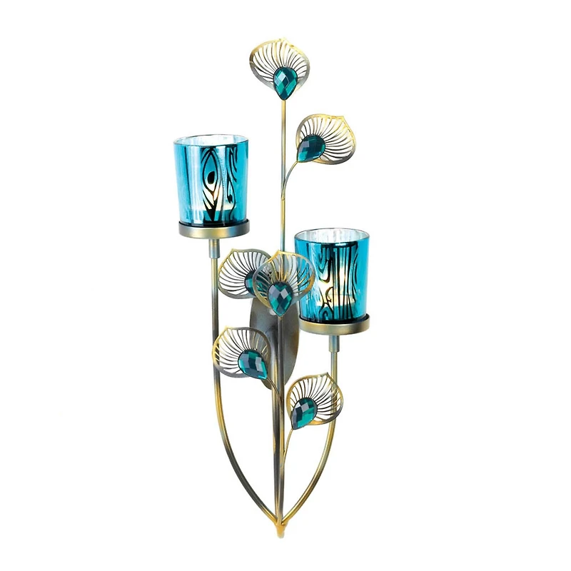 14.5" Peacock Plume Candle Wall Sconce