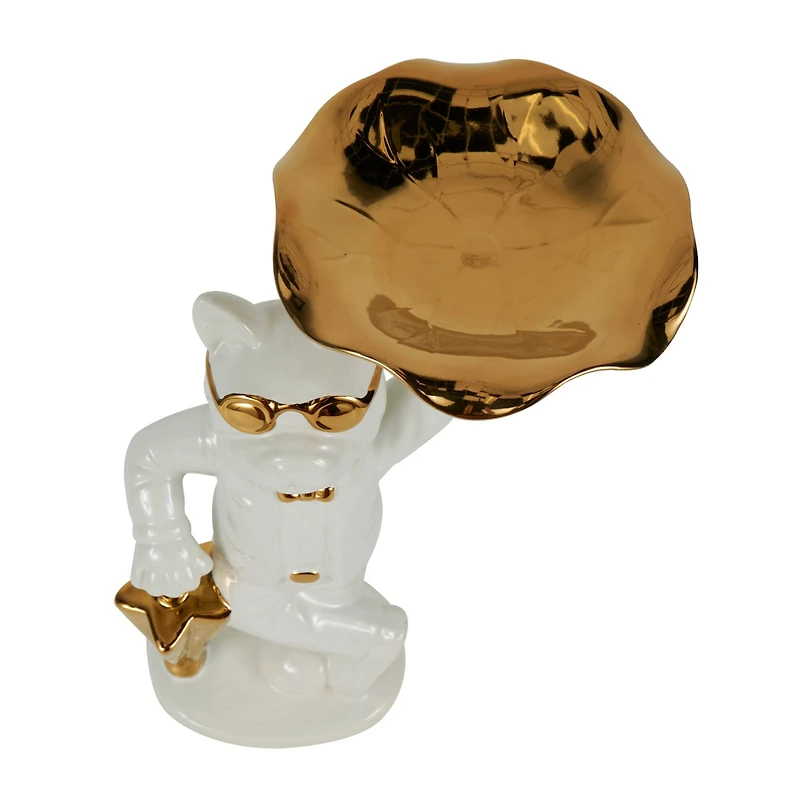 13" White & Gold Ceramic Bulldog Sculpture