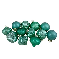 12ct. 3" Glitter & Matte Green Finial & Glass Ball Christmas Ornaments