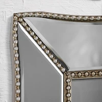 Head West Champagne Silver 24" x 36" Beaded Glass Scalloped Beveled Accent Vanity Mirror