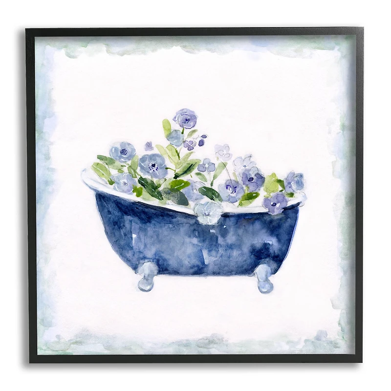 Stupell Industries Charming Blue Foral Bathtub Botanical Framed Giclee Art