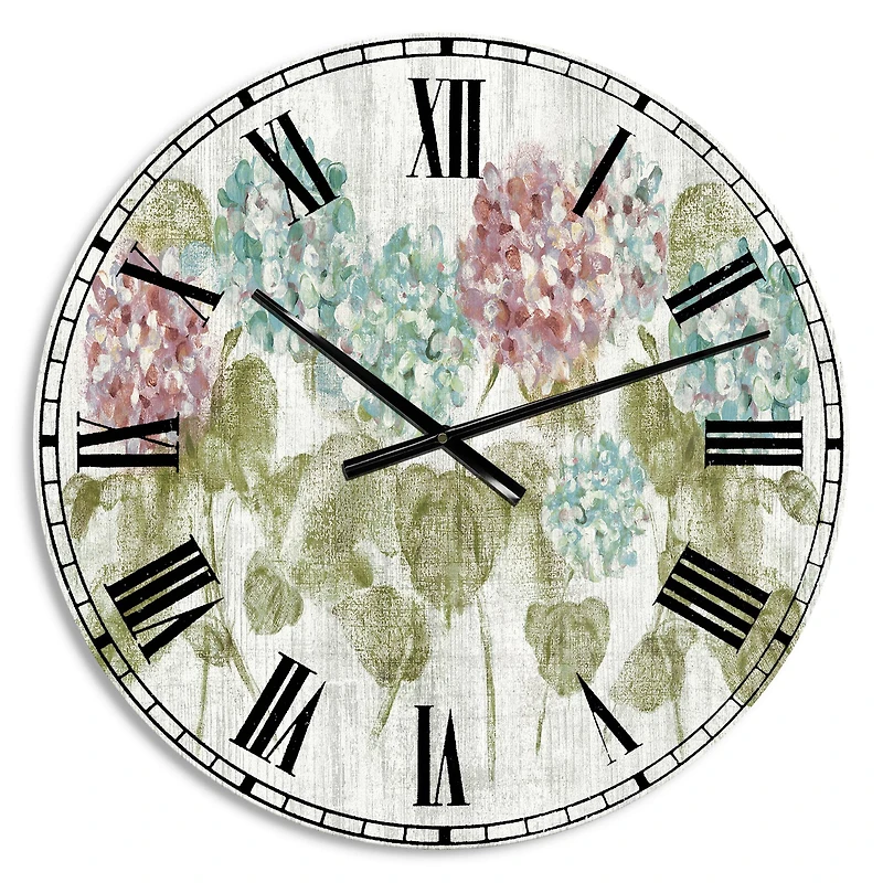 Designart 'Red And Blue Vibrant Hydrangea Flowers Farmhouse Wall Clock