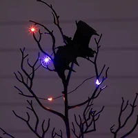 4ft. Pre-Lit Artificial Halloween Black Spooky Twig Tree with Bats and 120 Orange & Purple LED Lights