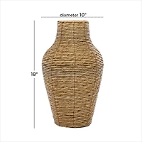 Brown Faux Seagrass Handmade Tall Woven Floor Vase 10" x 10" x 18"