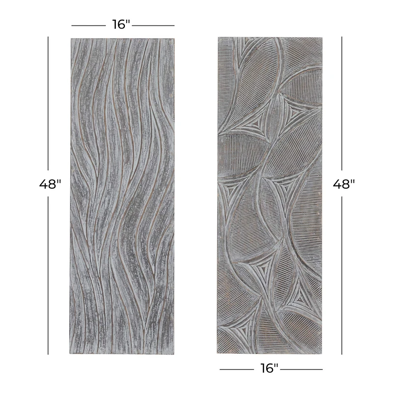 Set of 2 Grey Wood Modern Abstract Wall Decor, 16" x 48"