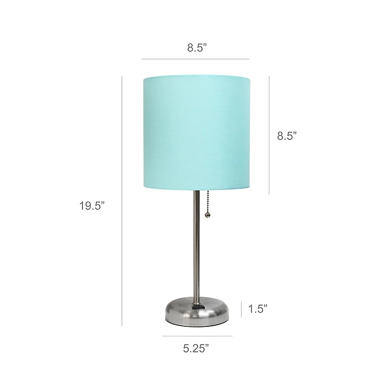LimeLights 19.5" Stick Lamp with Charging Outlet and Fabric Shade