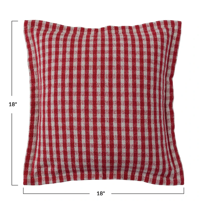 Hello Honey® 18" Red & White Gingham with Flanged Edge Woven Recycled Cotton Pillow